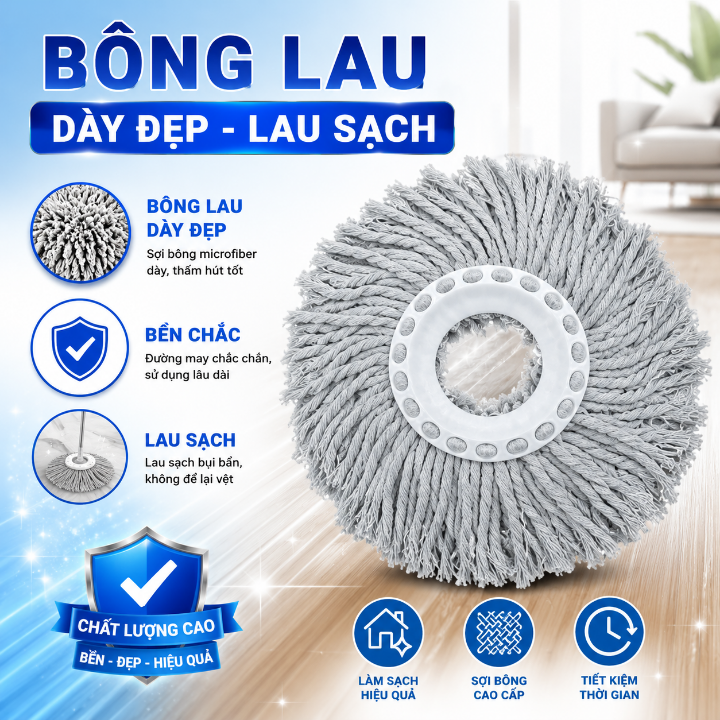 BÔNG LAU NHÀ 360 ĐỘ THAY THẾ CAO CẤP MÂM TRÒN